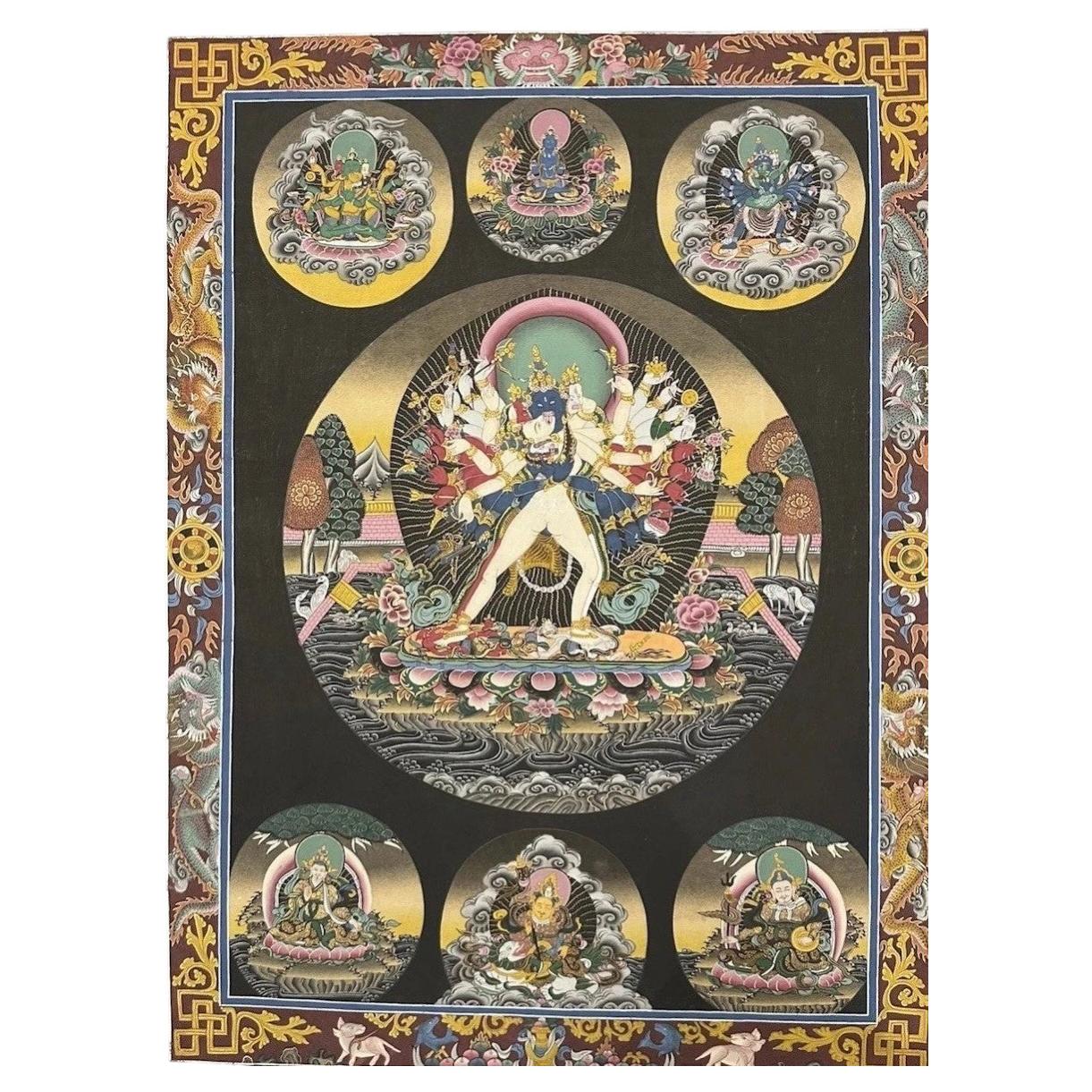 Mid-20th Century Tibetan Kalachakra with Consort Hand-Painted Thangka, Tibet
