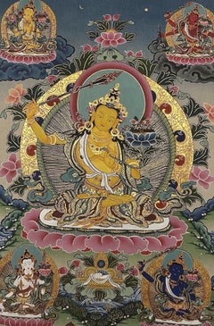 Mid-20th Century Tibetan Manjushri Hand-Painted Thangka, Tabo Monastery, India