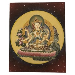 Handgemalte Thangka mit der Darstellung der tibetischen Gottheit Namgyalma Ushnishavijaya aus der Mitte des 20. Jahrhunderts, Kloster Drepung