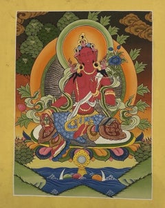 Mid-20th Century Tibetan Red Tara Hand-Painted Thangka, Shechen Monastery
