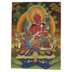 Mid-20th Century Tibetan Red Tara Hand-Painted Thangka, Shechen Monastery