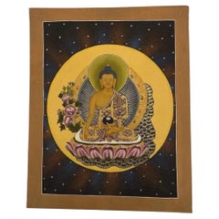 Late 20th C Tibetan Shakyamuni Buddha Hand-Painted Thangka, Shechen Monastery