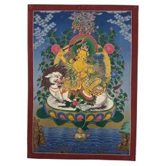 Mid-20th C Tibetan Manjushri Bodhisattva Hand-Painted Thangka, Tabo Monastery