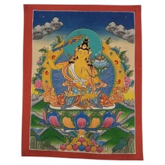 Mid-20th C Tibetan Manjushri Bodhisattva Hand-Painted Thangka, Alchi Monastery