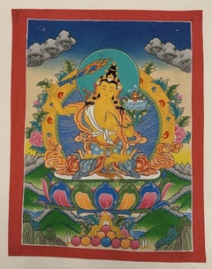 Mid-20th C Tibetan Manjushri Bodhisattva Hand-Painted Thangka, Alchi Monastery