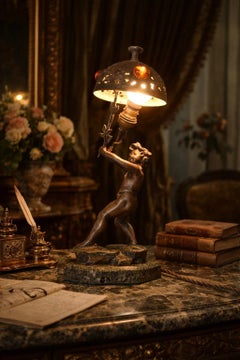 Raphaël Charles Peyre – Figurale Lampe aus patinierter Bronze im Stil des französischen Jugendstils, 1890