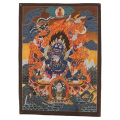 Mid-20th C Tibetan Six-Armed Mahakala Hand-Painted Thangka, Jokhang Monastery