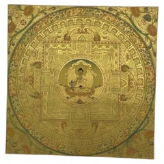 Late 20th Century Medicine Buddha 24K Gold Hand-Painted Mandala Thangka, Spiti