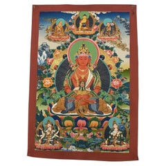 Handgemalte tibetische Thangka mit dem Amitayus-Buddha aus dem späten 20. Jahrhundert, Kloster Kopan