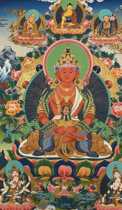 Handgemalte tibetische Thangka mit dem Amitayus-Buddha aus dem späten 20. Jahrhundert, Kloster Kopan