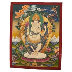 Late 20th Century Vinayaka Ganesha Hand-Painted Buddhist Thangka, Ladakh, India