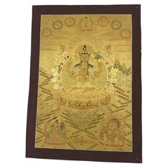 Tibetische Chenrezig-Thangka aus 24-Karat-Gold aus der Mitte des 20. Jahrhunderts, Kloster Ganden