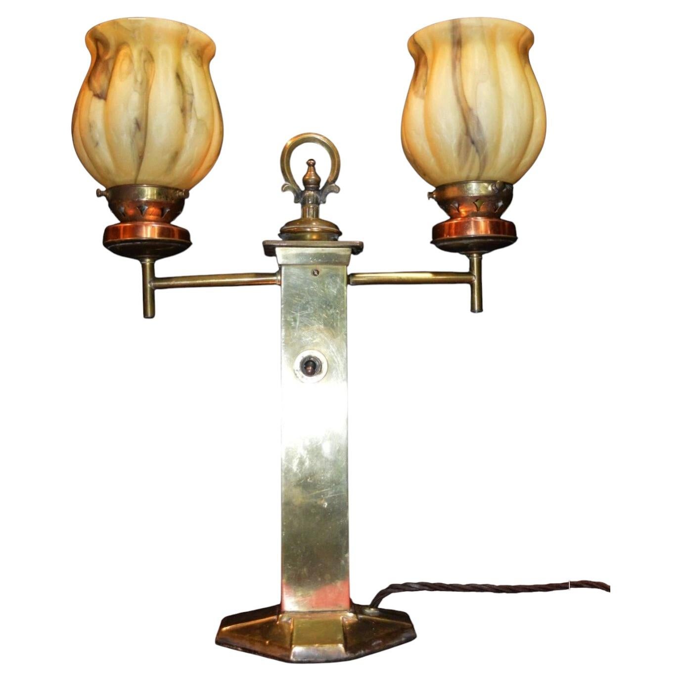 Art Deco Chrome Table Lamp with Opaline Acorn Glass Shade, circa 1930 For Sale