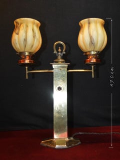 Art Deco Chrome Table Lamp with Opaline Acorn Glass Shade, circa 1930