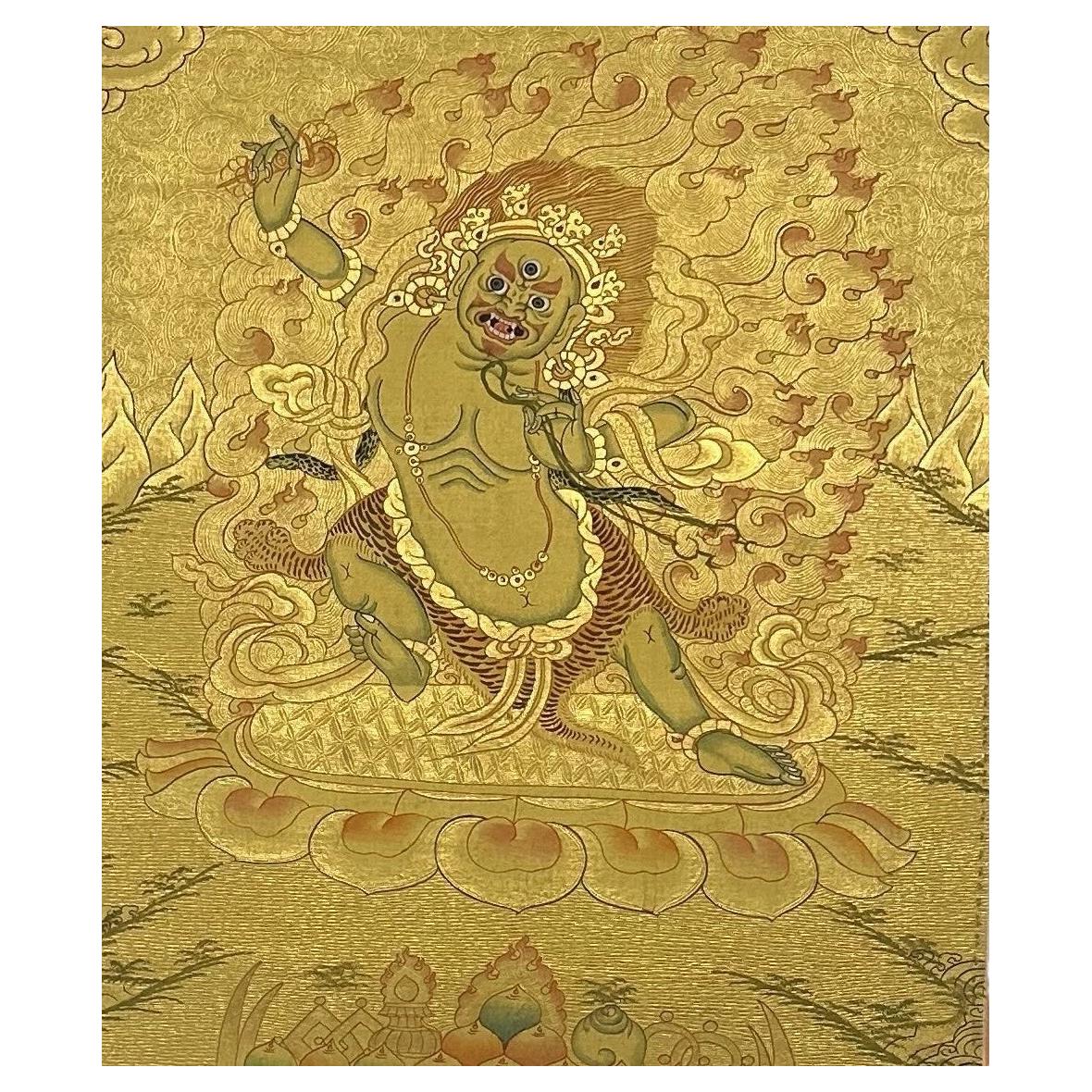 Thangka tibetana raffigurante Vajrapani in oro a 24 carati della fine del XX secolo, Monastero di Ganden