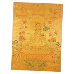 Late 20th Century Tibetan White Tara 24-Karat Gold Thangka, Ganden Monastery