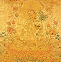 Late 20th Century Tibetan White Tara 24-Karat Gold Thangka, Ganden Monastery