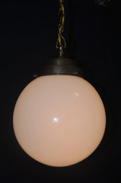 Edwardian Opaline Milk Glass Schoolhouse Pendant Light, circa 1910