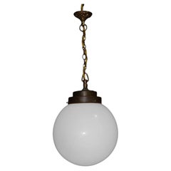 Edwardian Opaline Milk Glass Schoolhouse Pendant Light, circa 1910
