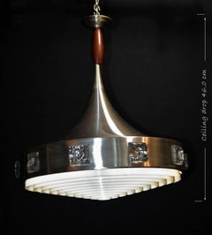 Scandinavian Mid-Century Space Age Teak and Aluminum Pendant, circa 1960