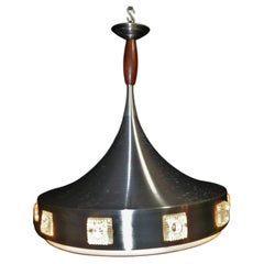 Scandinavian Mid-Century Space Age Teak and Aluminum Pendant, circa 1960