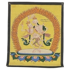 Late 20thC Tibetan Citipati Painted Mineral Pigment Thangka, Samye Monastery