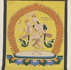 Late 20thC Tibetan Citipati Painted Mineral Pigment Thangka, Samye Monastery