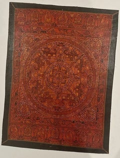 Thangka de un mandala de tres círculos del Buda Maitreya tibetano, de mediados del siglo XX, del monasterio de Drepung