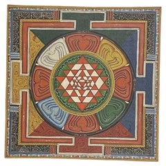 Late 20thC Indian Shree Yantra Mandala Painted Thangka, Thiksey Monastery