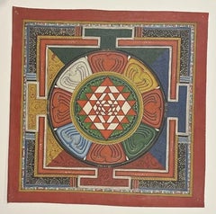Late 20thC Indian Shree Yantra Mandala Painted Thangka, Thiksey Monastery