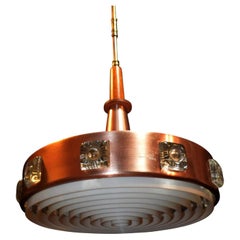 Scandinavian Mid-Century Teak Glass UFO Pendant Light, circa 1960
