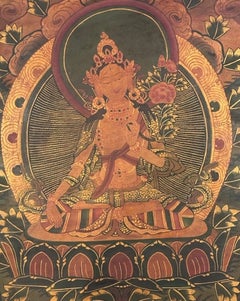 Early 18th Century Tibetan White Tara Hand-Painted Thangka, Sera Monastery