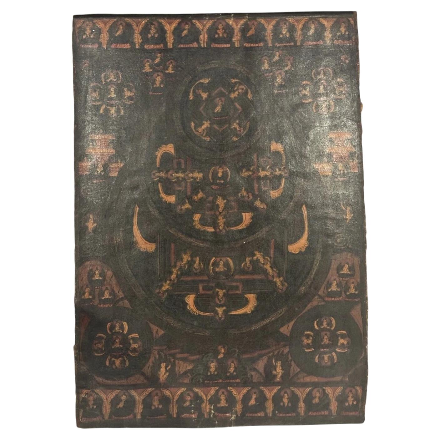 Thangka tibétaine représentant un mandala du Bouddha à trois cercles, datant du milieu du XVIIe siècle, temple du Jokhang, Lhassa
