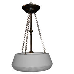 Art Deco Opaline Glass Schoolhouse Plafonnier Pendant Light, circa 1930