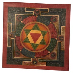 Late 20thC Indian Shree Yantra Mandala Painted Thangka, Thiksey Monastery
