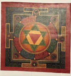 Late 20thC Indian Shree Yantra Mandala Painted Thangka, Thiksey Monastery