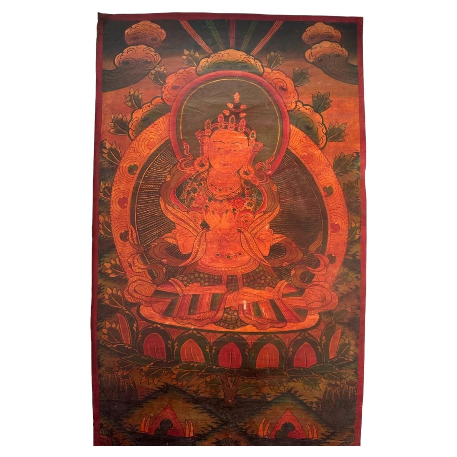 Thangka tibetana di Vajradhara dipinta a mano, inizio XVIII secolo, Monastero di Sera in vendita