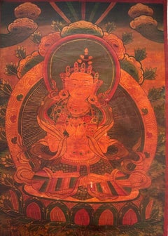 Early 18th Century Tibetan Vajradhara Hand-Painted Thangka, Sera Monastery