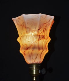 Art Nouveau Bronze Table Lamp with Cloud Opaline Glass Shade, circa 1920