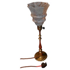Art Nouveau Bronze Table Lamp with Cloud Opaline Glass Shade, circa 1920