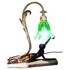 French Art Deco Gilt Bronze Nude Figure Table Lamp, circa 1930