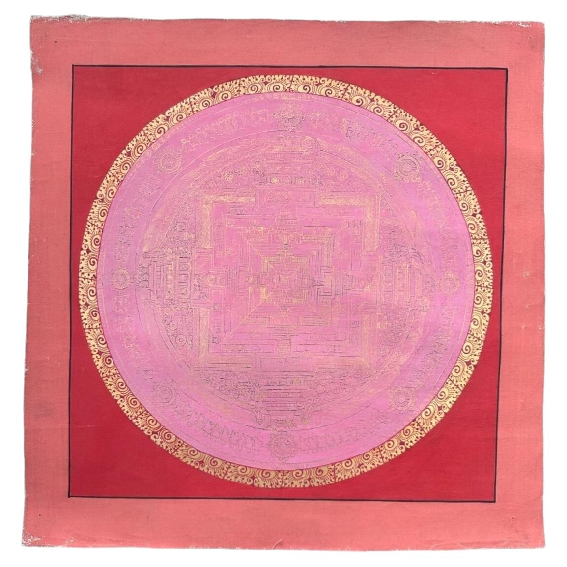 Late 20th C Tibetan Kalachakra Mandala Hand-Painted Thangka, Namgyal Monastery