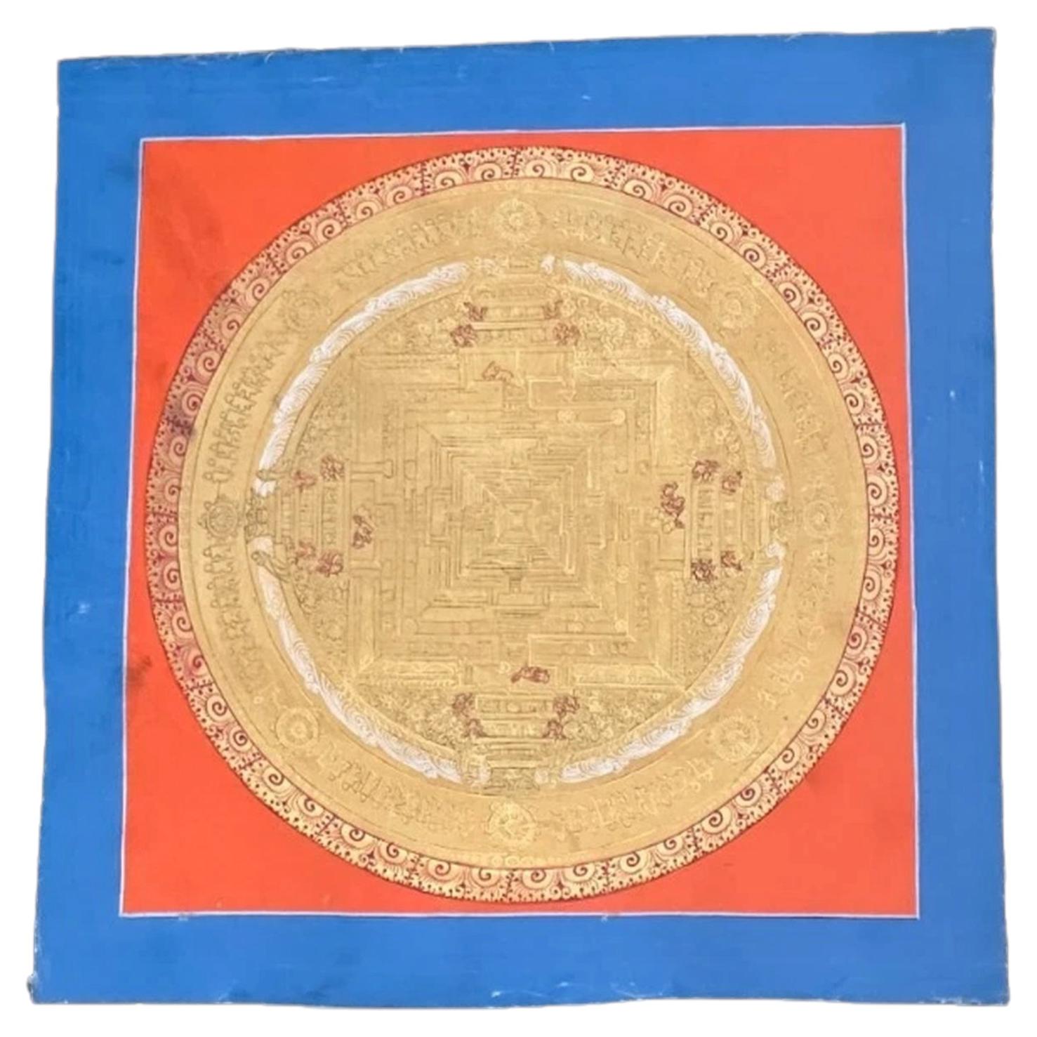 Thangka peinte à la main représentant le mandala du Kalachakra tibétain, fin du XXe siècle, monastère de Namgyal