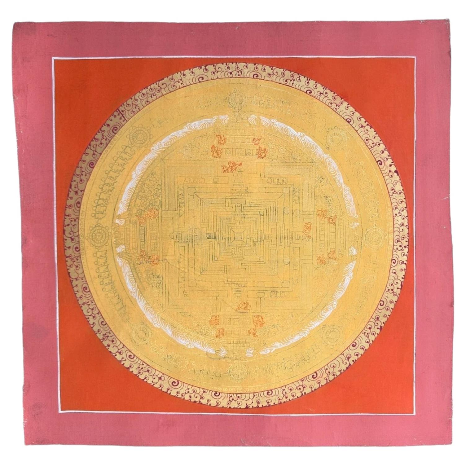 Thangka peinte à la main représentant le mandala du Kalachakra tibétain, fin du XXe siècle, monastère de Namgyal en vente