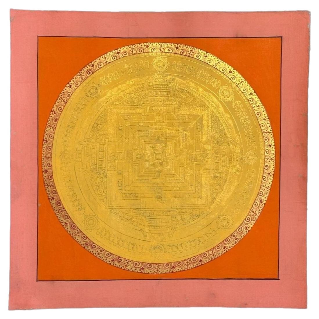 Thangka peinte à la main représentant le mandala du Kalachakra tibétain, fin du XXe siècle, monastère de Namgyal