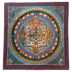 21st Century Tibetan Kalachakra Mandala Hand-Painted Thangka, Namgyal Monastery