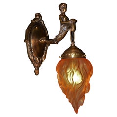 1930s French Empire Bronze Siren Sea Nymph Figural Wall Light Sconce
