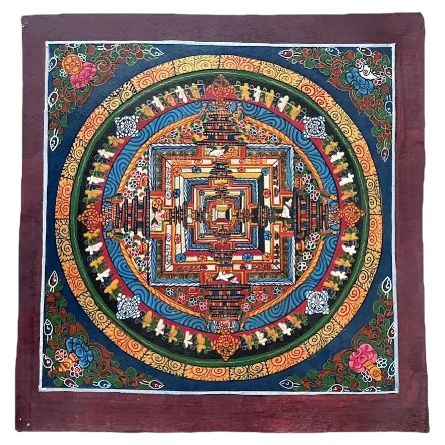 Thangka du mandala tibétain du Kalachakra du XXIe siècle, peinte à la main avec des pigments minéraux