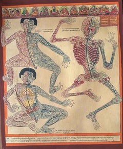 21stC Tibetan Medical Anatomical Sowa Rigpa Hand-Painted Thangka Samye Monastery