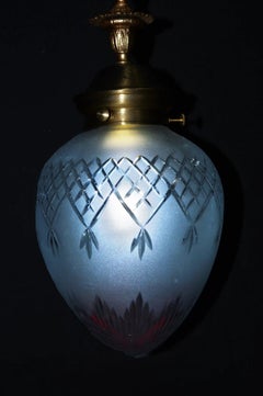 Mid-Century British Cut Glass Acorn Pendant Light with Brass, circa 1950s